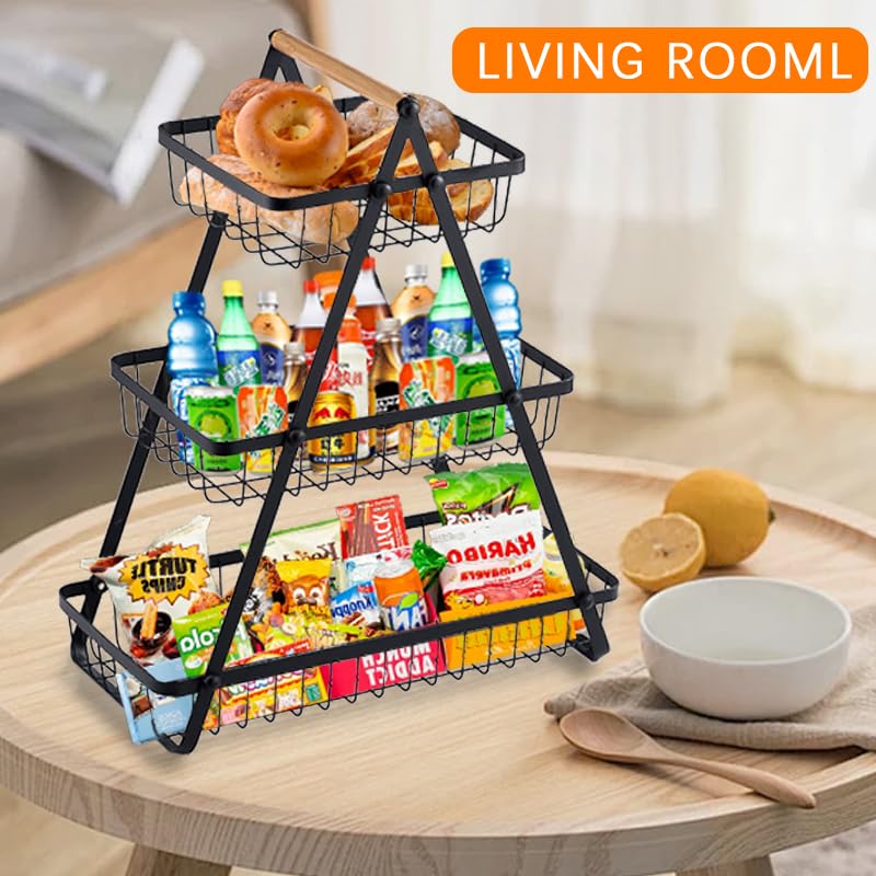 3 Tier Countertop Fruit Basket, Detachable Metal Storage E7654