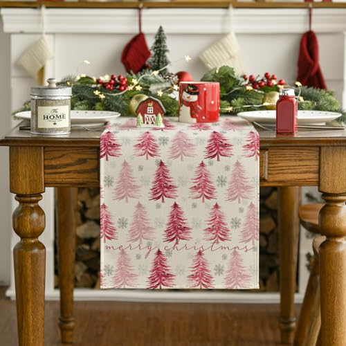 Christmas Table Runner Snowflake Winter Green Kitchen Dining Decor 13x72 Inch H231730