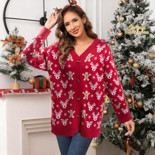 Funny Christmas Cardigan for Women Open Front Knit Coat W4033