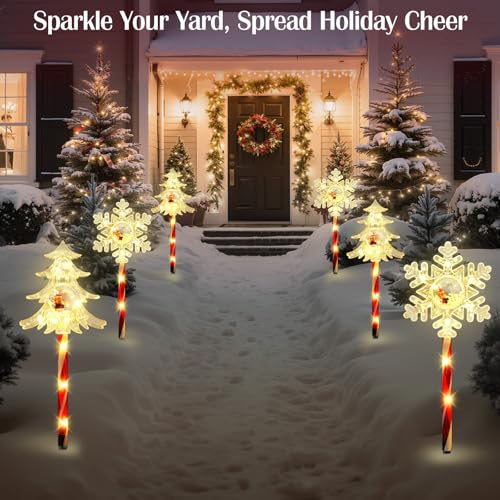 Solar Walkway Lights Outdoor, 8 Pack Candy Cane Christmas Decorations L731
