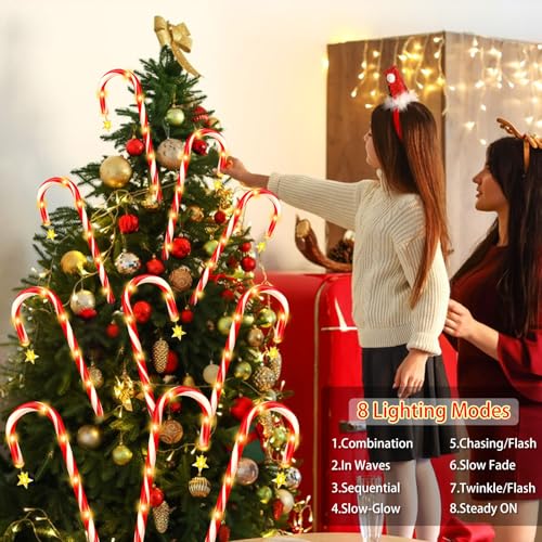 Outdoor Solar Christmas Decorations, 180 LED Candy Cane Lights, 8 Modes, Waterproof G88930