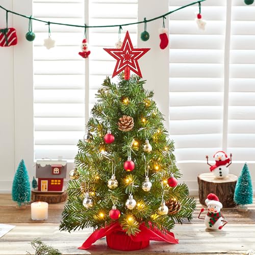 24" Mini Christmas Tree Tabletop Set with LED Lights and Star Treetop Z113832