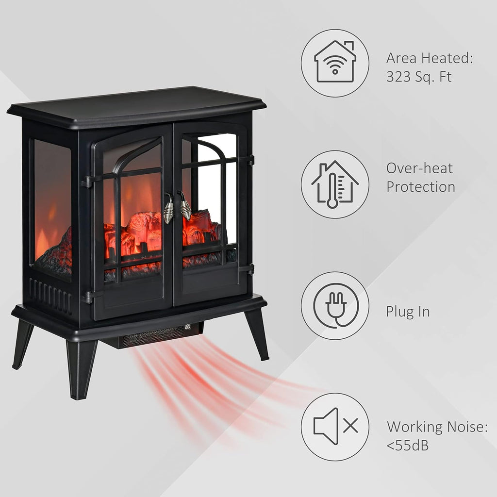Electric Fireplace Heater, Freestanding Stove with LED Flames, 1400W V13182