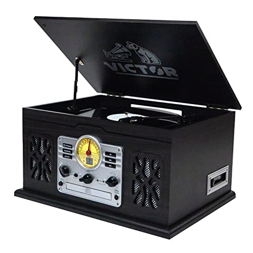 7-in-1 Turntable Music Center with 3-Speed Record Player, CD/MP3/Cassette, FM Radio, Bluetooth, Stereo Speakers V417052