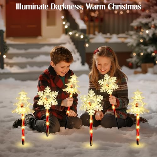 Solar Walkway Lights Outdoor, 8 Pack Candy Cane Christmas Decorations L731