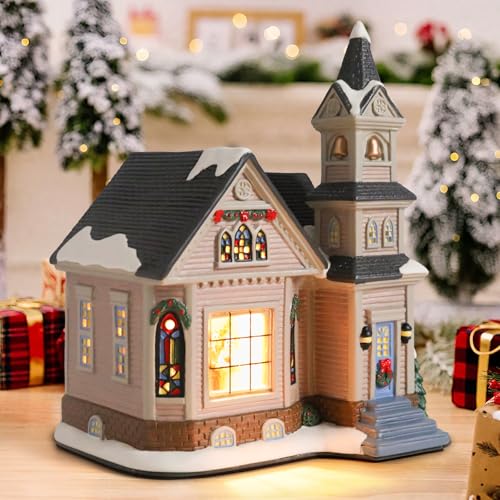 Ceramic Christmas Houses with Warm LED Light Y89884