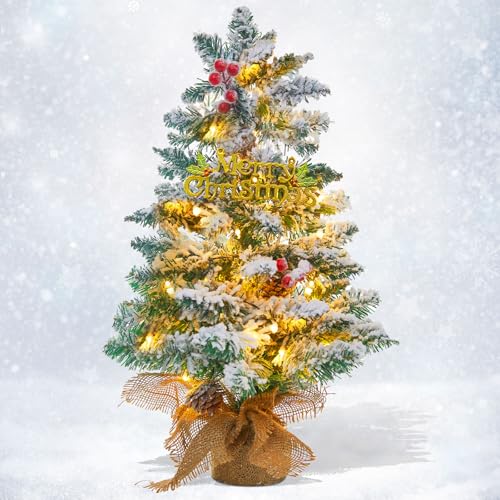 Mini Christmas Tree with 50 LED Lights, 24 Inch Tabletop Prelit Artificial Tree U511