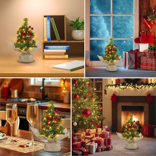 Mini Tabletop Christmas Tree with Timer Lights and Pinecones G5227