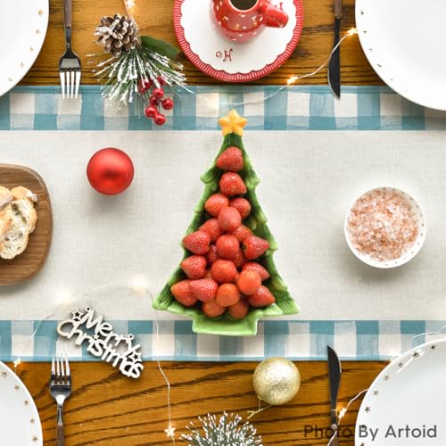 Buffalo Plaid Christmas Trees Table Runner, Winter Holiday Kitchen Dining Decor, 13 x 108 Inch D48516