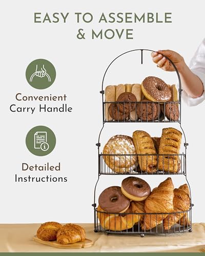 Fruit Basket for Kitchen Counter, 3-Tier Stand with Removable Baskets U643