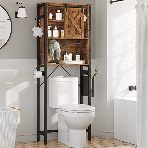 Over The Toilet Storage Cabinet, 4-Tier Bathroom Shelves with Storage Bag and Hooks, Vintage White I358