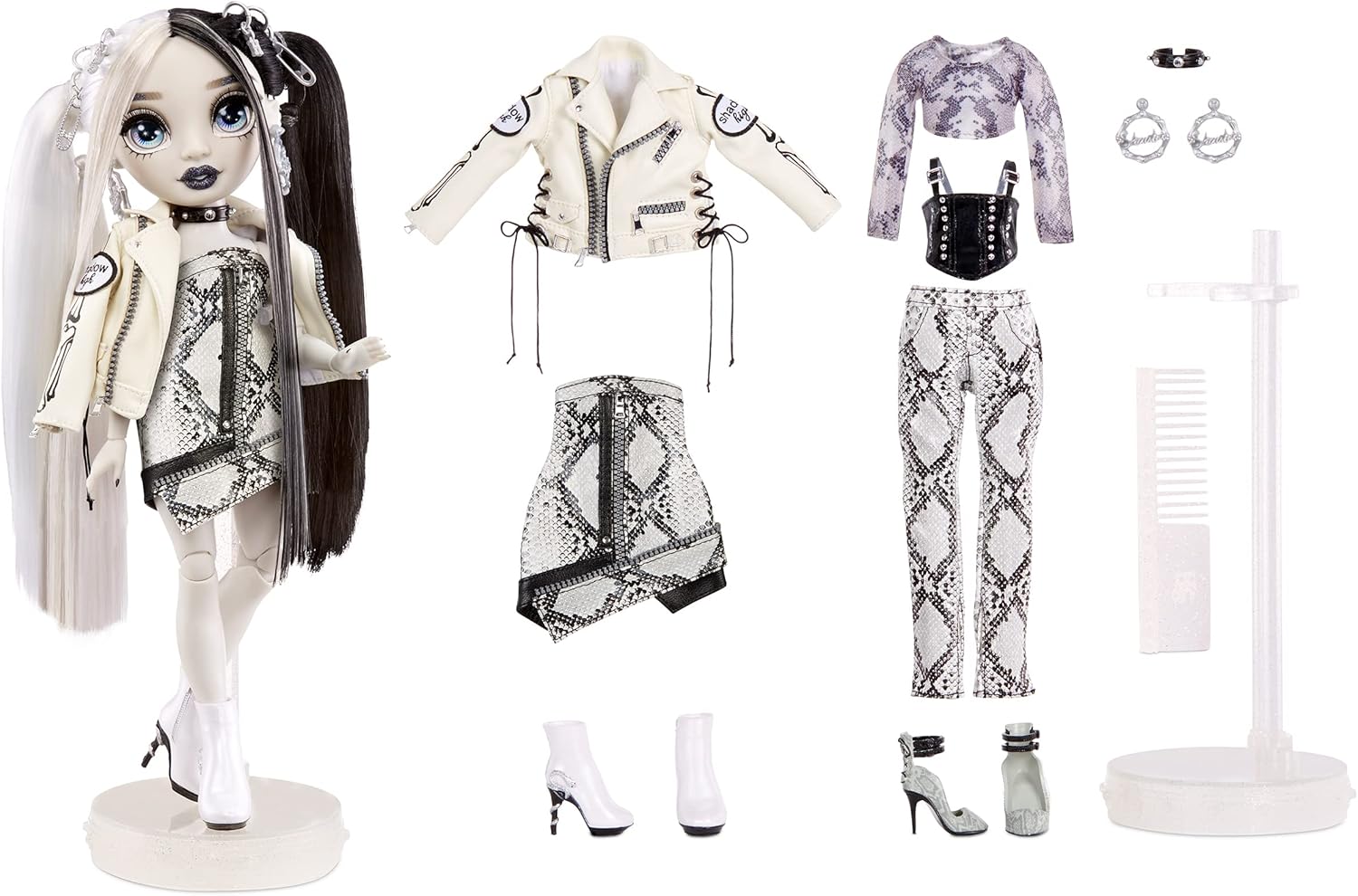 Grayscale Fashion Doll with 2 Grey Outfits and Accessories A17046
