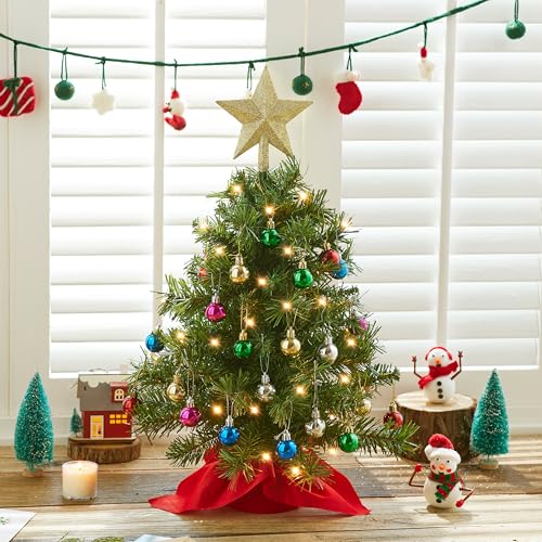 24" Mini Christmas Tree Tabletop Set with LED Lights and Star Treetop Z113832