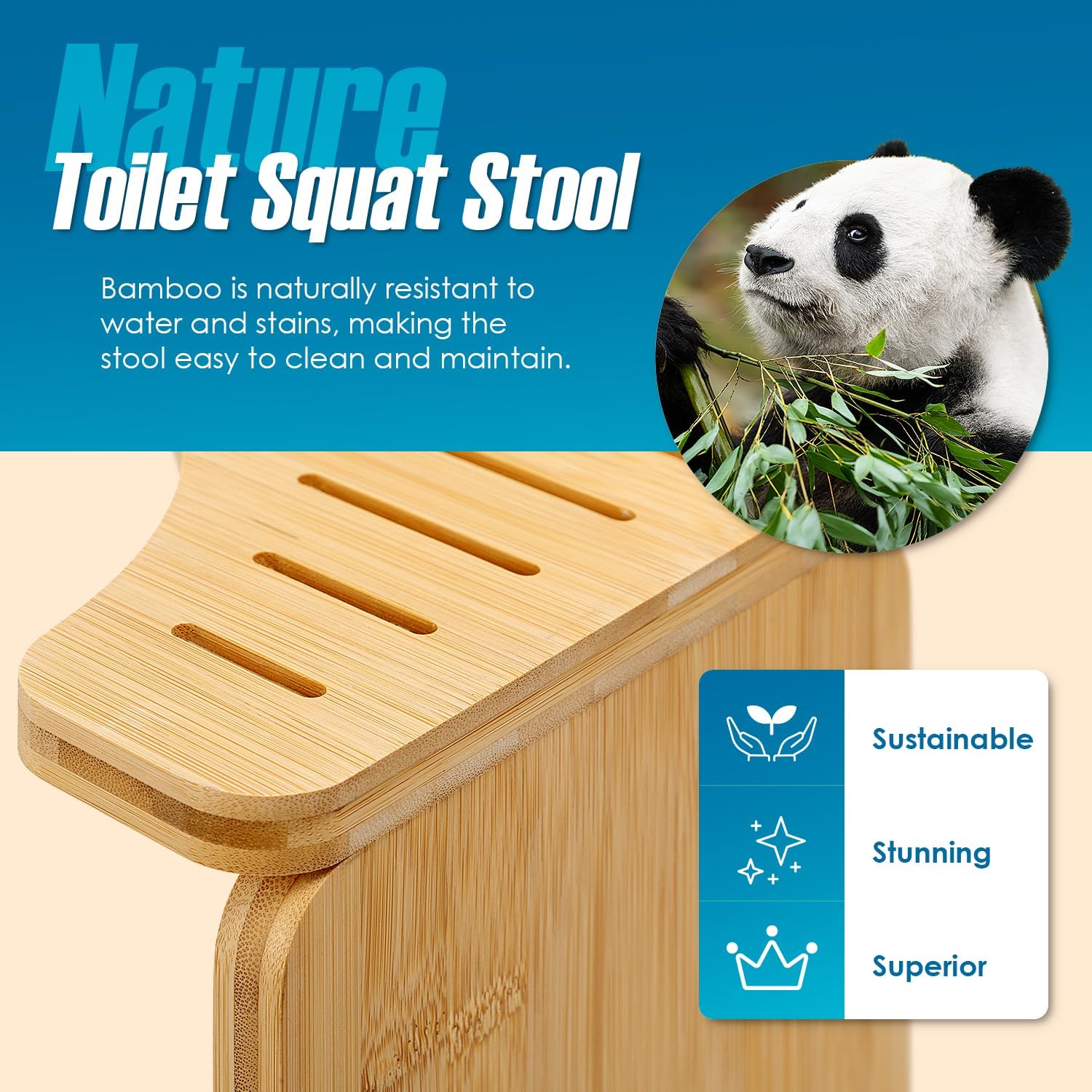 Foldable Bamboo Toilet Squat Stool with Non-Slip Pads I718