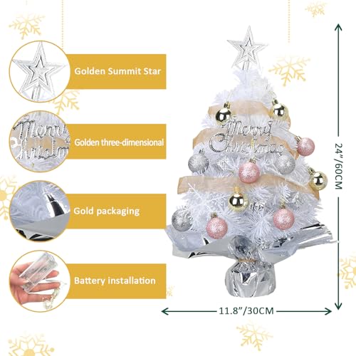 Mini Christmas Tree with 50 LED Lights, 24 Inch Tabletop Prelit Artificial Tree U511