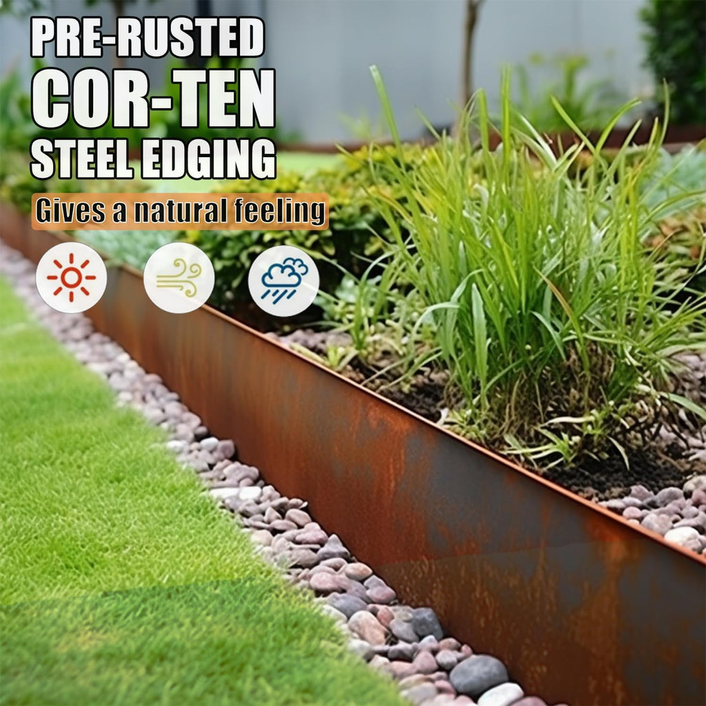 6 Pack Steel Lawn Edging, Cor-Ten Steel, 40 inch Strips, 6 inch Depth, 20FT Total I286