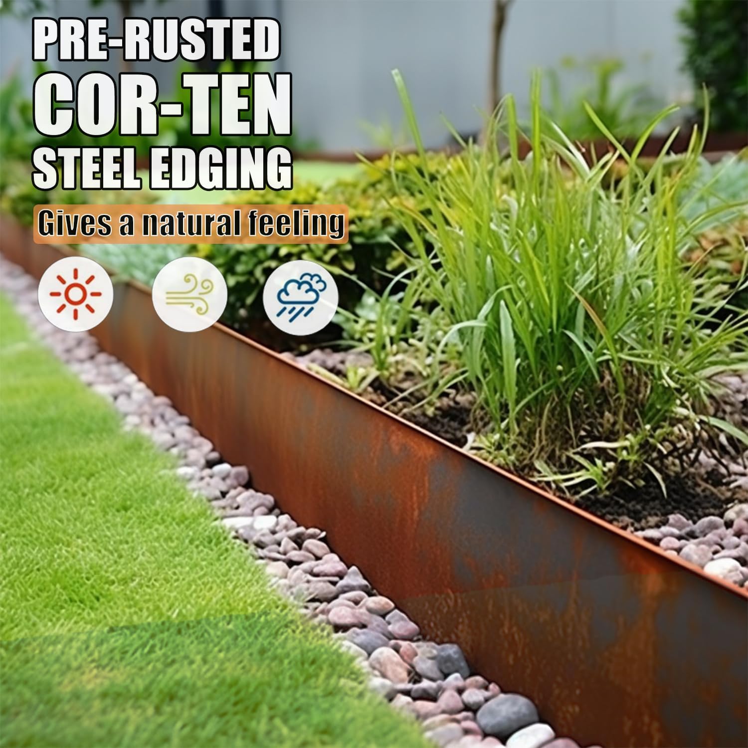 6 Pack Steel Lawn Edging, Cor-Ten Steel, 40 inch Strips, 6 inch Depth, 20FT Total I286