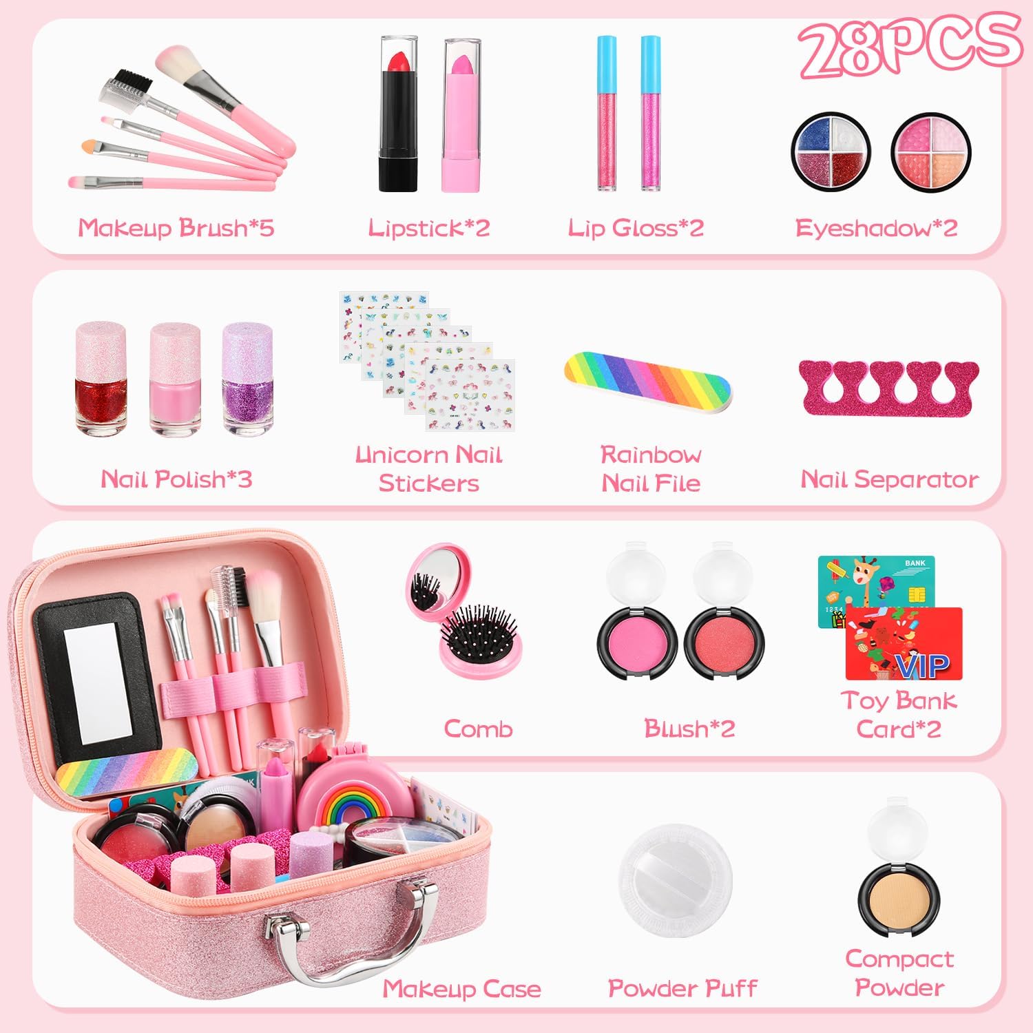 Washable Kids Makeup Kit for Girls, Non-Toxic Cosmetic Set S609