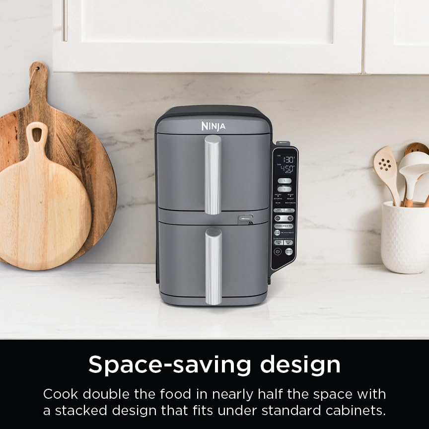 Air Fryer, 8 QT DoubleStack 2-Basket, Space Saving Design, 6-in-1, Roast & Bake, Dishwasher Safe Parts, Black N43591