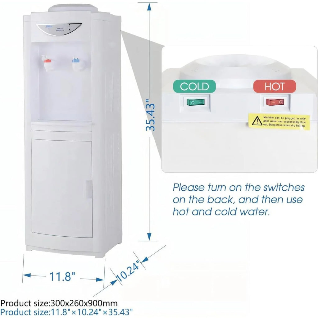 Water Cooler Dispenser for 5 Gallon Bottle, Top Loading, Hot and Cold, with Storage Cabinet V956117
