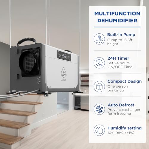 Crawl Space Dehumidifier with Pump for Basement, Drain Hose, 24 Timer H3267