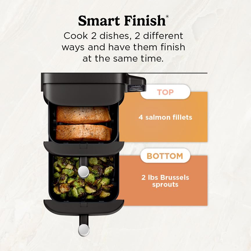 Air Fryer, 8 QT DoubleStack 2-Basket, Space Saving Design, 6-in-1, Roast & Bake, Dishwasher Safe Parts, Black N43591