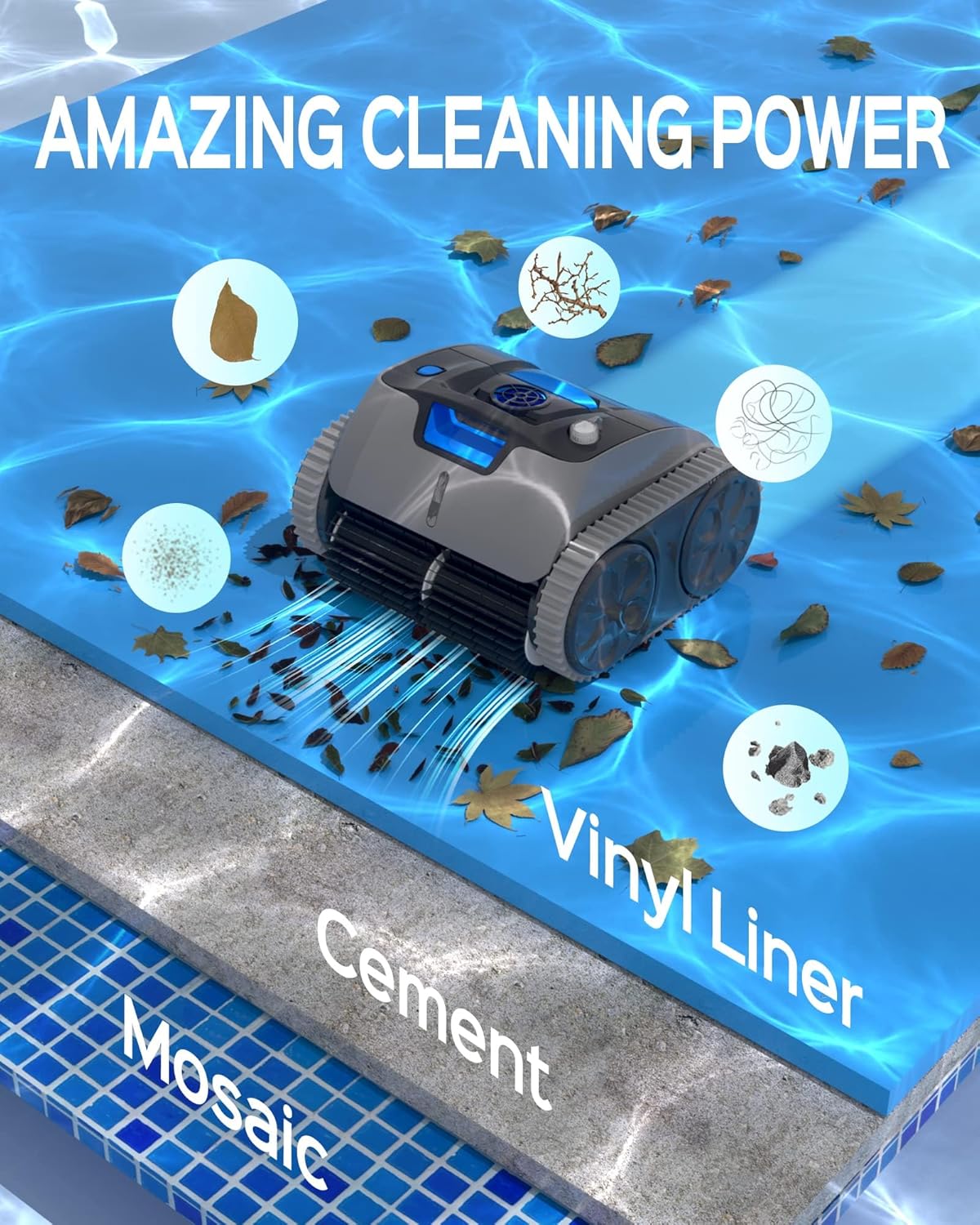 Wall Climbing Robotic Pool Cleaner with APP, Smart Navigation, 15000mAh Battery, for Inground Pools Y5208