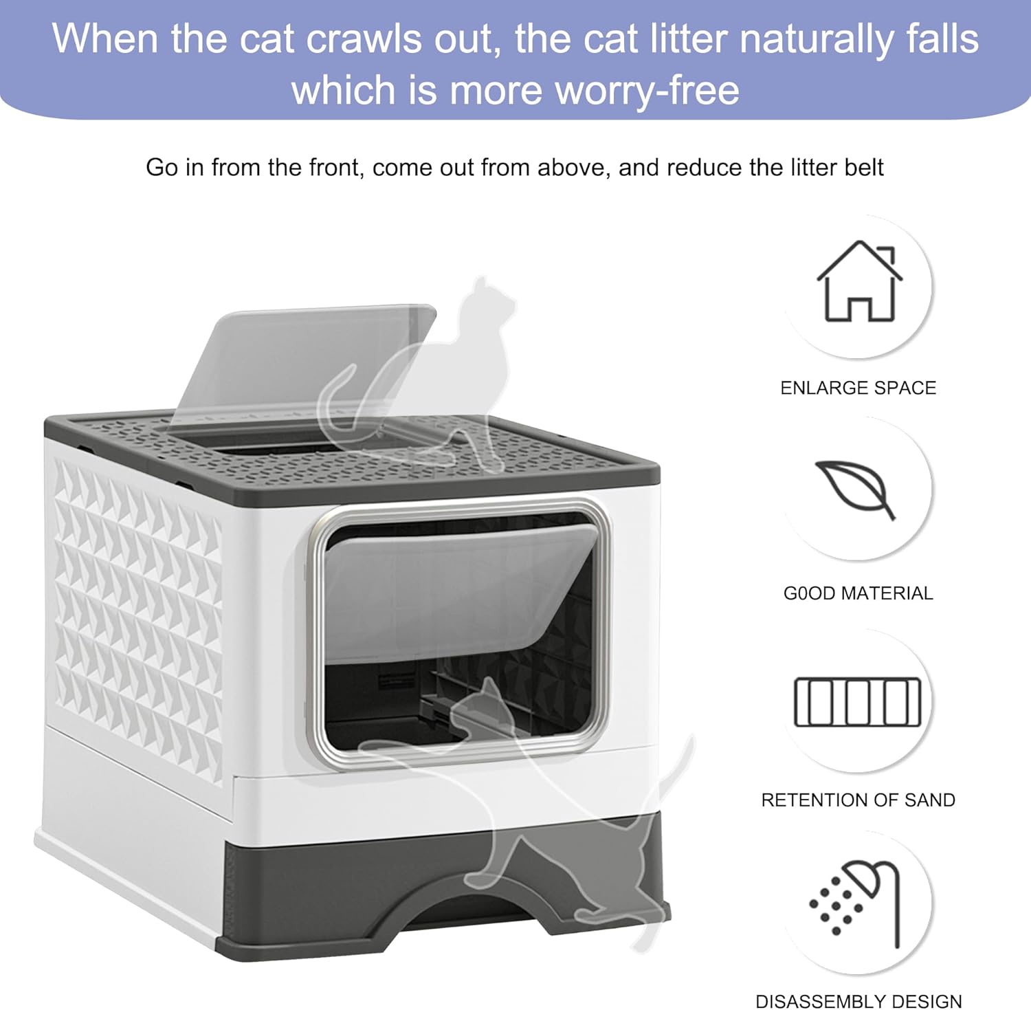 Foldable Enclosed Cat Litter Box with Scoop, Top Exit P47477