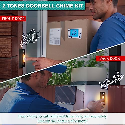 Wired Doorbell Chime Kit with 2 Lighted Push Buttons for Front and Rear Door U62055