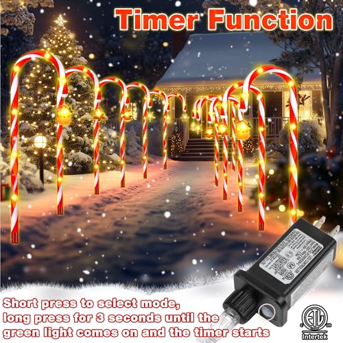 Solar Candy Cane Lights, 12-Piece Outdoor Christmas Pathway Set, 8 Modes L8801