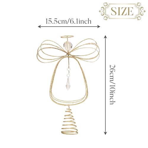 Lighted Christmas Tree Topper Angel with Timer, 10 Inch Pre-Lit Gold Metal V305