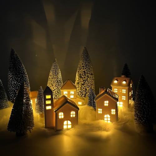 Ceramic Christmas Village Houses with Trees and Fake Snow Z73549