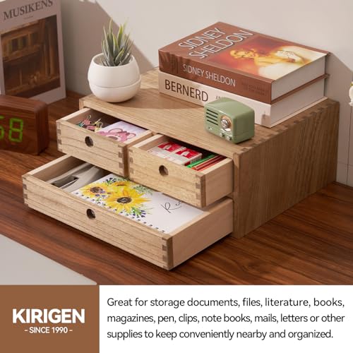 Natural Wooden Desktop Organizer with 3 Drawers I779