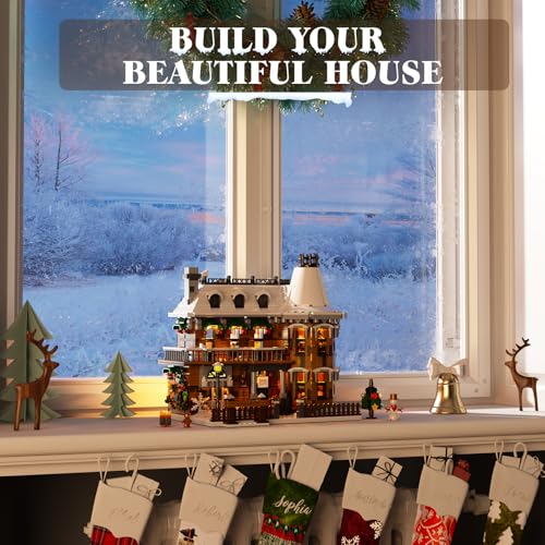 Christmas Snow House Building Blocks with LED Light, 1549 Pieces C889388