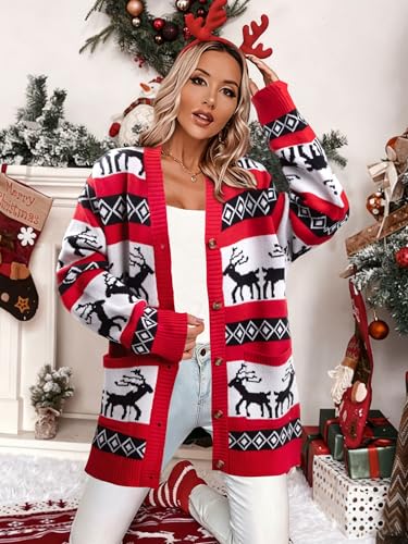 Funny Christmas Cardigan for Women Open Front Knit Coat W4033