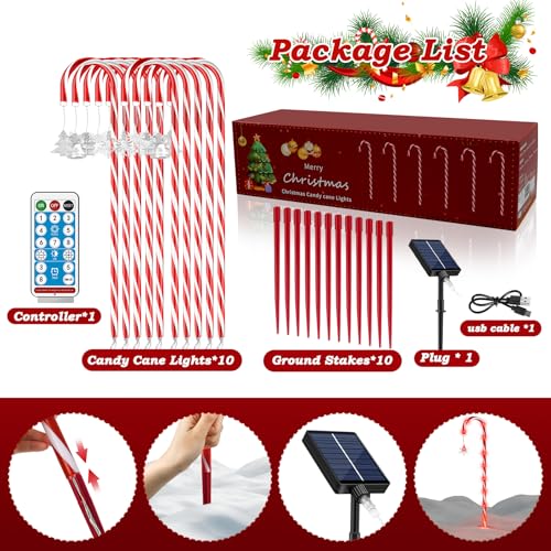 Solar Christmas Candy Cane Lights Outdoor, 20 Pack 110 LED, 8 Modes G4266