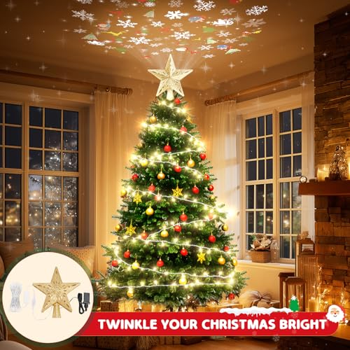 Snowflake Christmas Tree Topper LED Rotating with Projection Slides S187630
