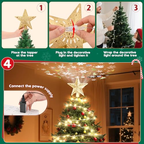 Snowflake Christmas Tree Topper LED Rotating with Projection Slides S187630