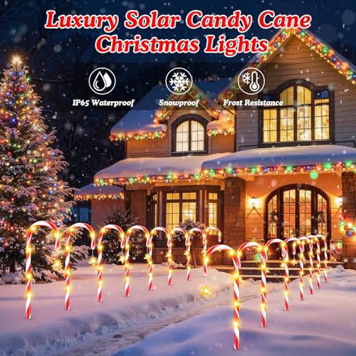 24-Pack Solar Christmas Candy Cane Lights, Waterproof Outdoor Pathway Decor with 10 Modes A146044