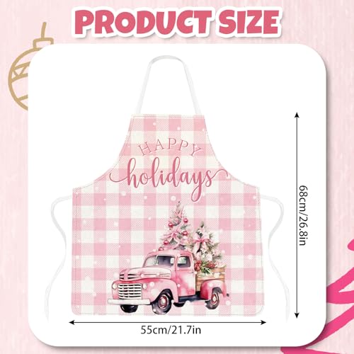 4Pcs Christmas Aprons Pink Xmas Tree Santa Deer Buffalo Plaid Adjustable Kitchen Cooking O6302