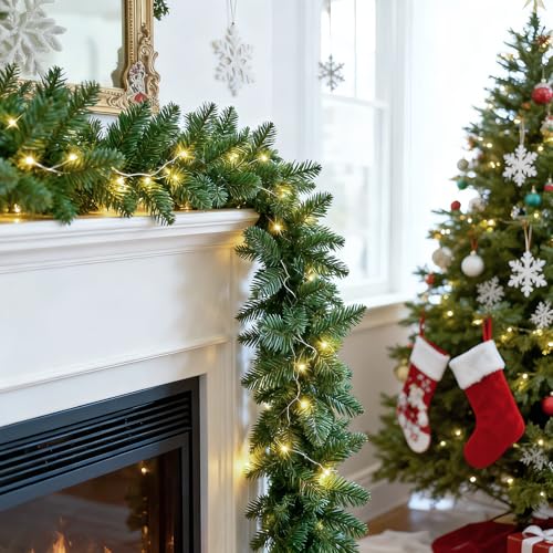 Christmas garland with lights, 9ft pre-lit for stairs and mantle I297