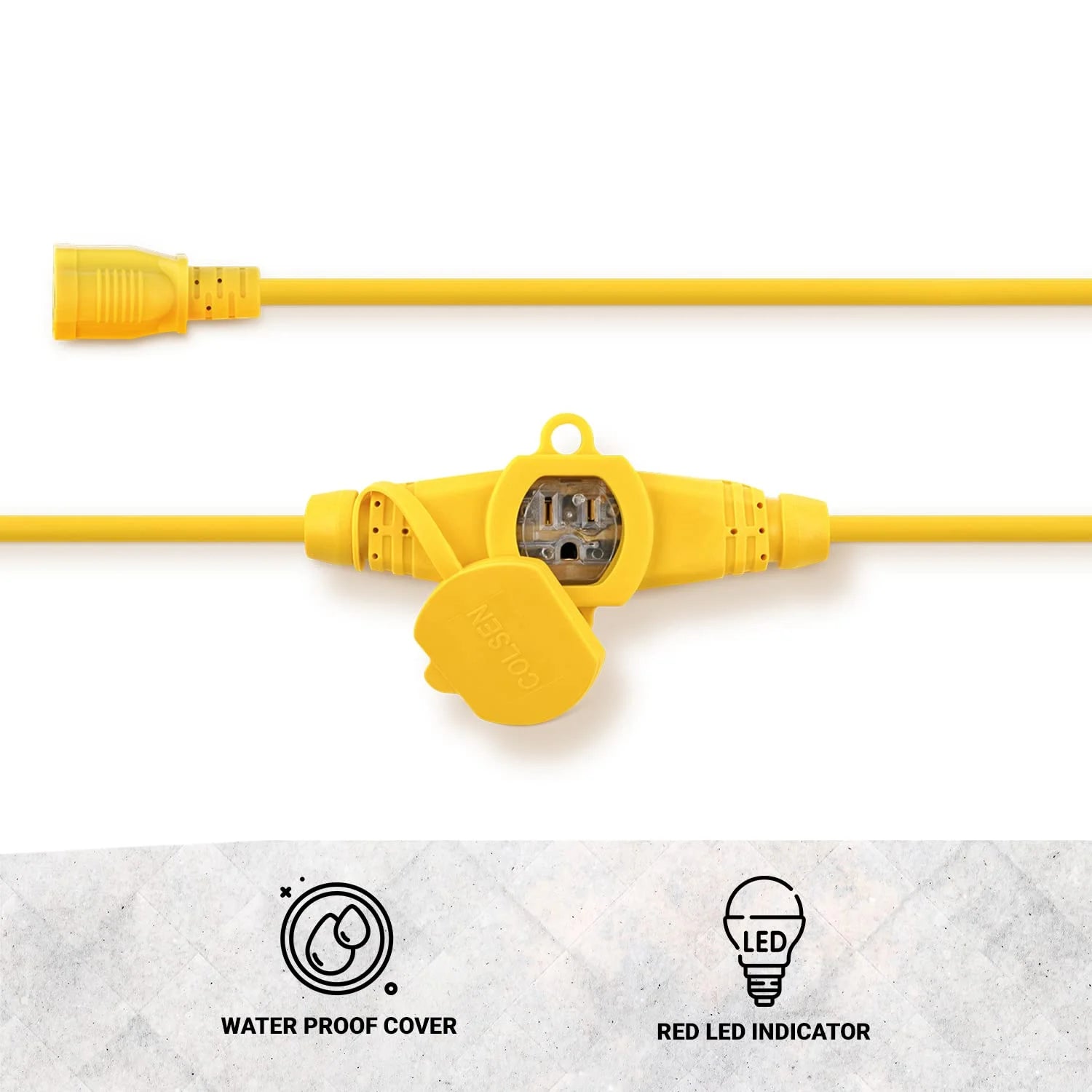 50ft Yellow Power Extension Cord 3 Prong Outlet with LED Indicator N82022