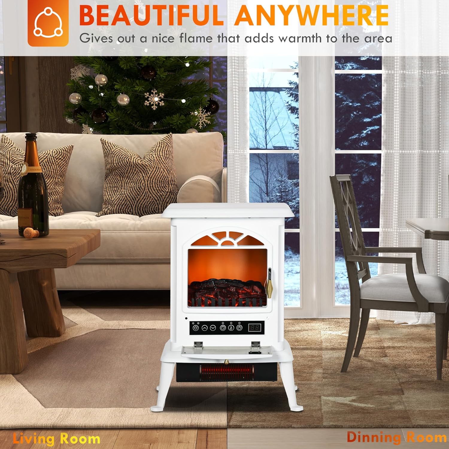 Electric Infrared Fireplace Stove, Freestanding Heater with Log Flame M110378