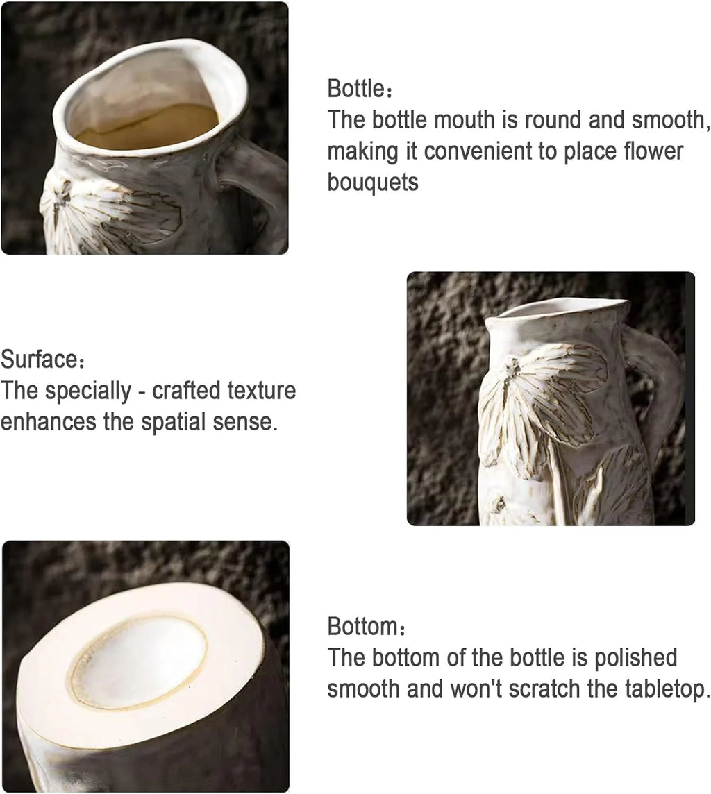 White Ceramic Vase with Handle H46540