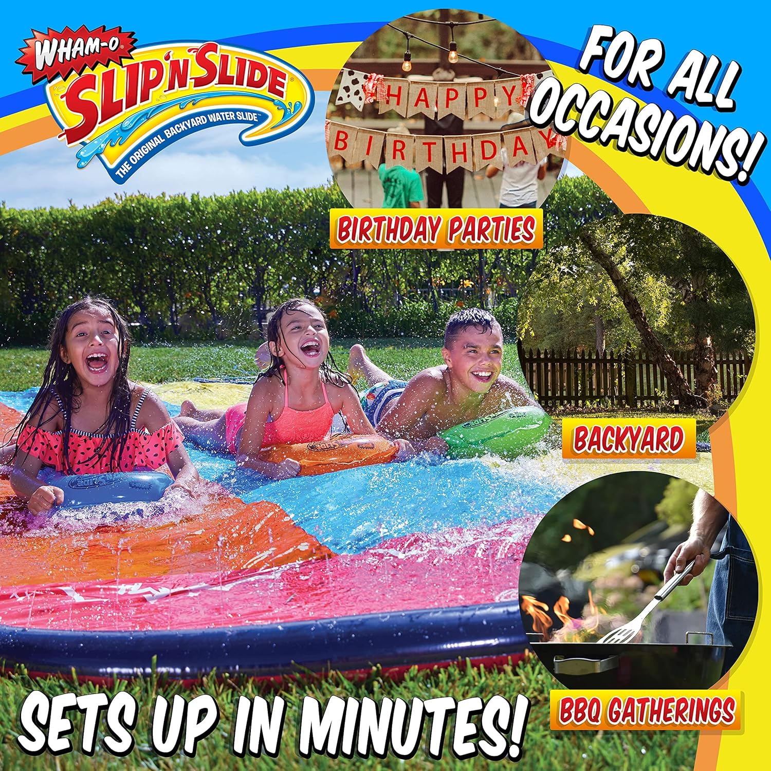 Triple Slip and Slide with 3 Bodyboards Lawn Water Slide Outdoor Water Toys for Kids P669