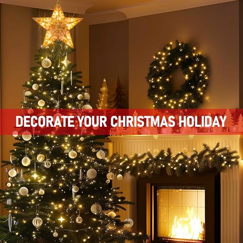 Glitter Star Tree Topper with Lights, Gold I966054