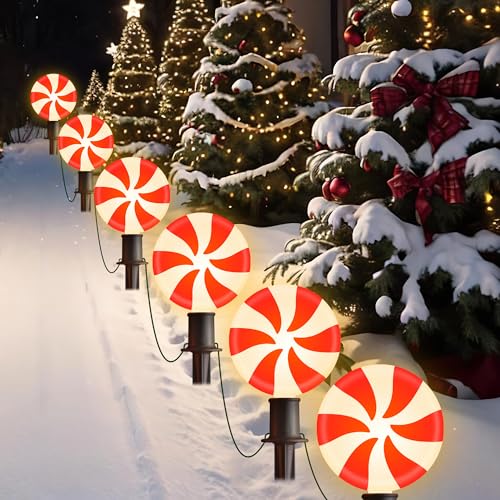 Unicorn Christmas Lollipop Pathway Lights, 10 LED Peppermint String Lights with Stakes Z721