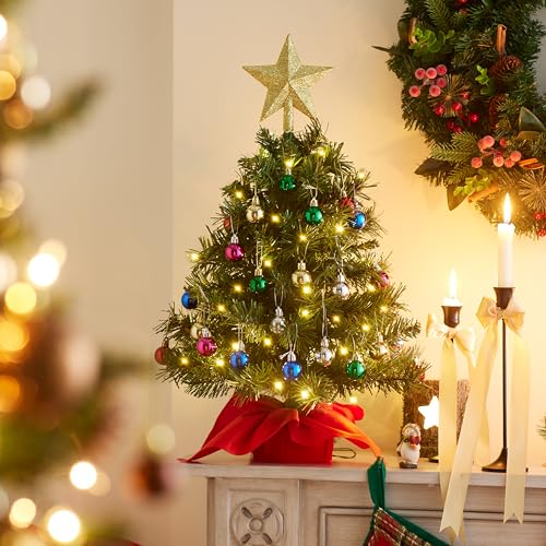 24" Mini Christmas Tree Tabletop Set with LED Lights and Star Treetop Z113832