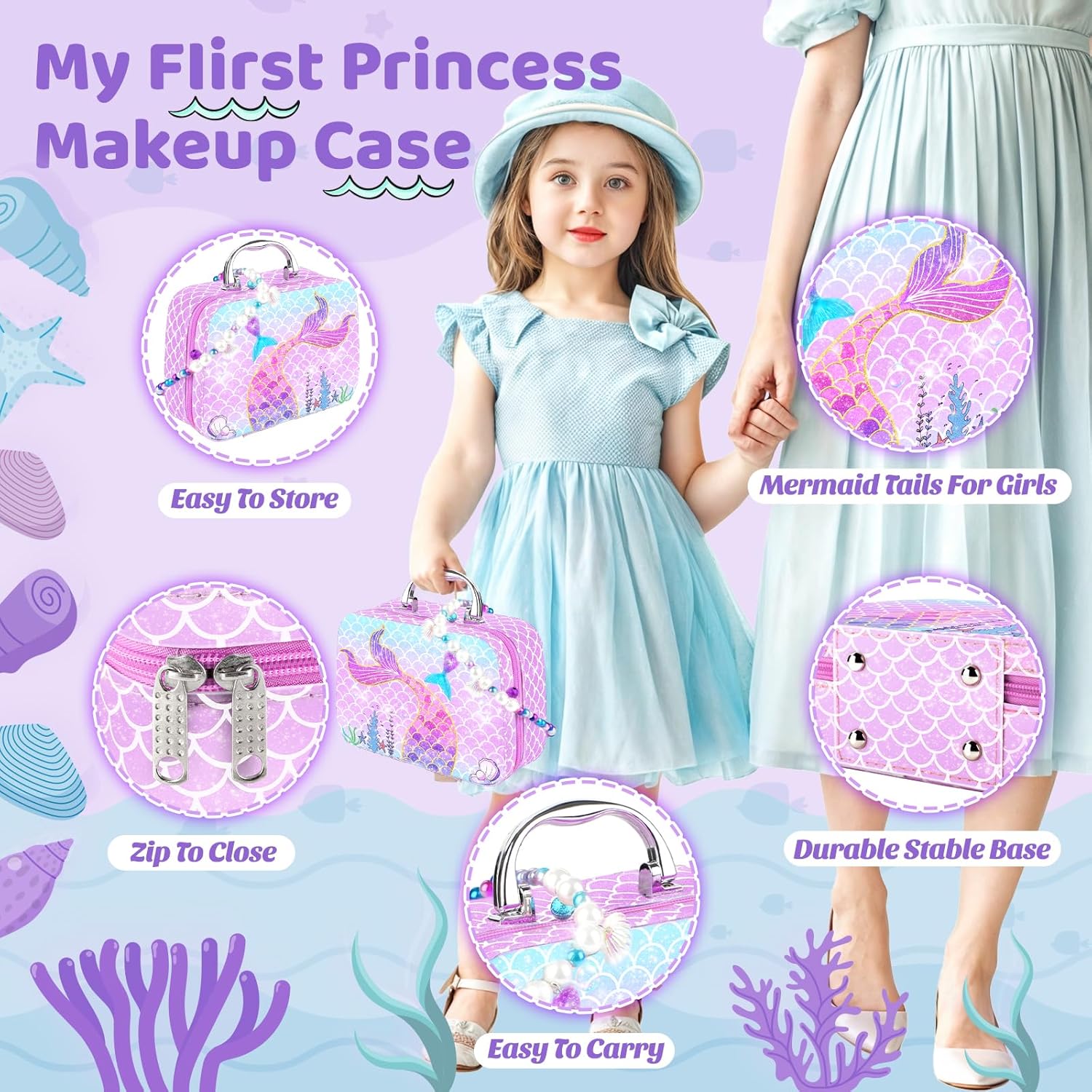 Pretend Makeup for Toddlers, Mermaid Toy Purse for Girls, Toddler Makeup Kit R76507