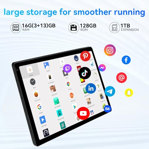 10.36 inch Android 14 Tablet, 16GB RAM 128GB, 8-Core HD Display, Dual Camera, Black H224683